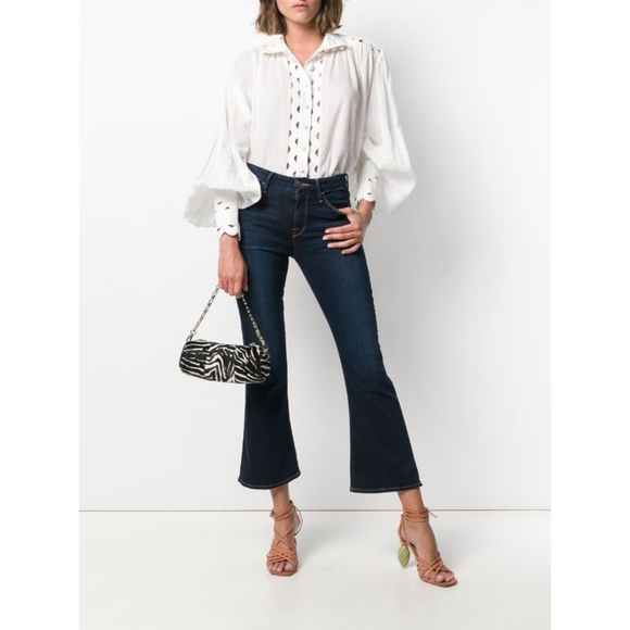 Frame Denim Le Crop Mini Boot Flare Cropped Jeans Lace Up Blue 26 - Picture 8 of 8
